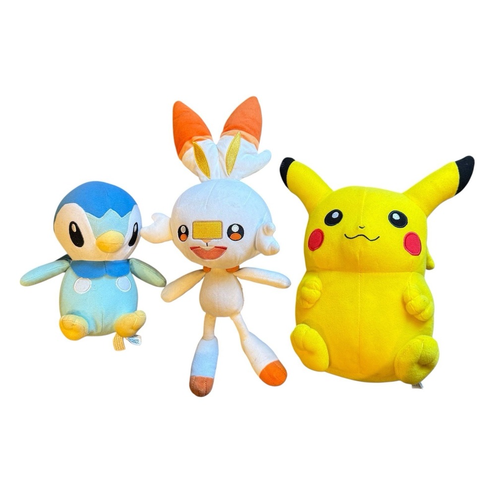 Pokemon Plush Lot Of 3 Scorbunny Pikachu Piplup Toys‎